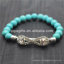Bracelet en pierres précieuses en pierres rondes 8MM Turquoise avec morceau de diamant au milieu